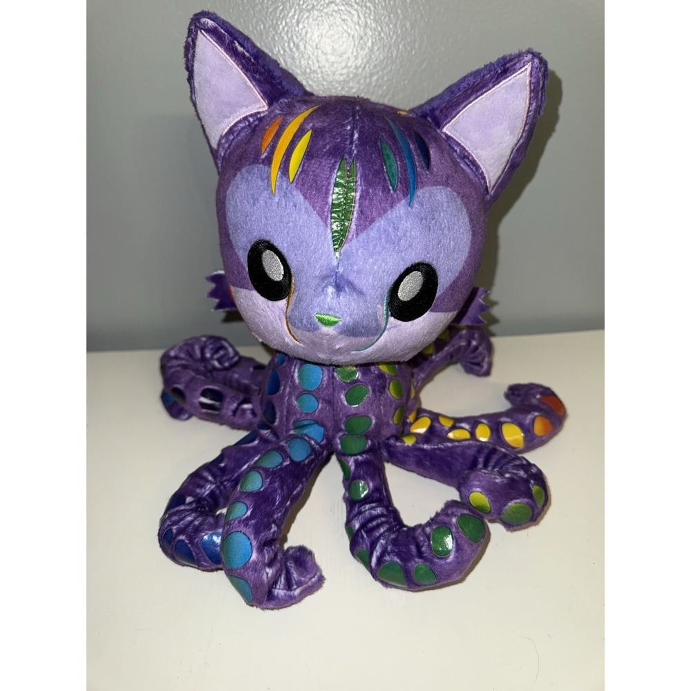 Tentacle Kitty Plush Rainbow Cheetah Purple Toy Stuffed Animal Rare Find